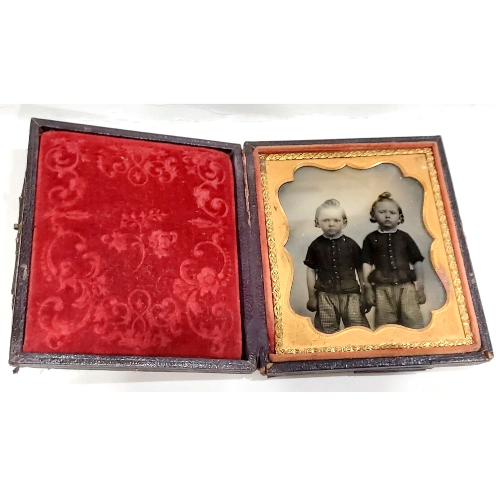 Ambrotype Antique Cased Ambrotype Young Twin Children